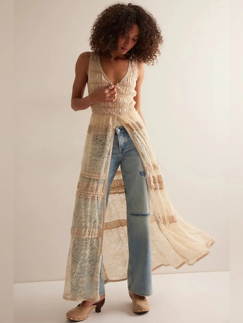 Free People Sweet Saloon Lace Maxi Dress 🤍 Fairycore Boho Maxi 🧚 Size Large